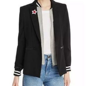 NWT Aqua Womens Black Varsity Layered Blazer Size S removable sweatshirt dickie